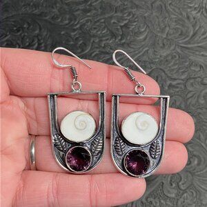 Shiva Eye Shell Mermaid Money And Amethyst Earrings